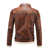 Two Tone Leather Jacket Men's One-Piece Jacket Winter Thickened Stand Collar Men's Leather Jacket