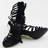 Black Strappy Heels Roman Shoes Sandal Boots Open Toe Thin Strap High Heels