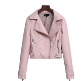 Hot Pink Motorcycle Jacket Slim Solid Color Locomotive Jacket Turn-down Collar Coat