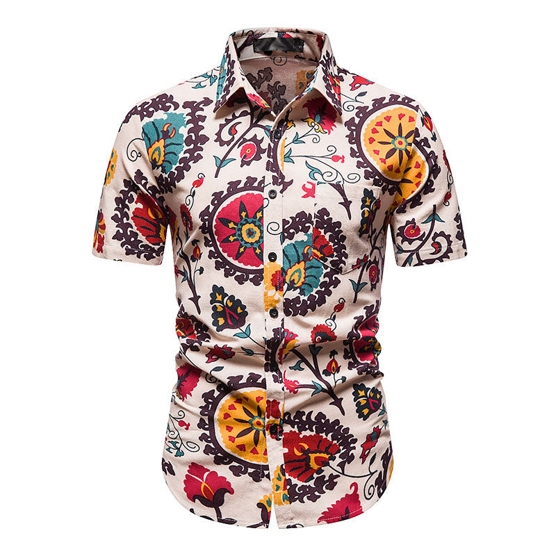 Men's Color Short Shirt plus Size Fashion Casual Beach Style Retro Sports Men's Shirt