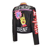 Graffiti PU Leather Jacket Autumn and Winter Rivet Graffiti Leather Coat Stand-up Collar Slim Fit Street Short Motorcycle