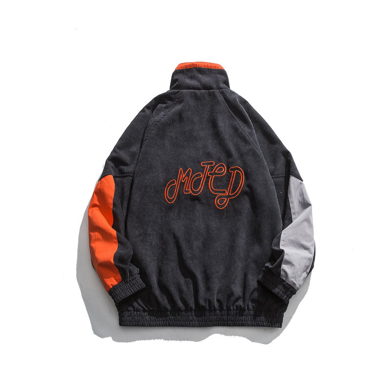 Men's Corduroy Jacket Men's Trendy Men's Baseball Uniform Student plus Size Retro Sports Color Matching Casual Jacket Men's Jacket Men Jacket