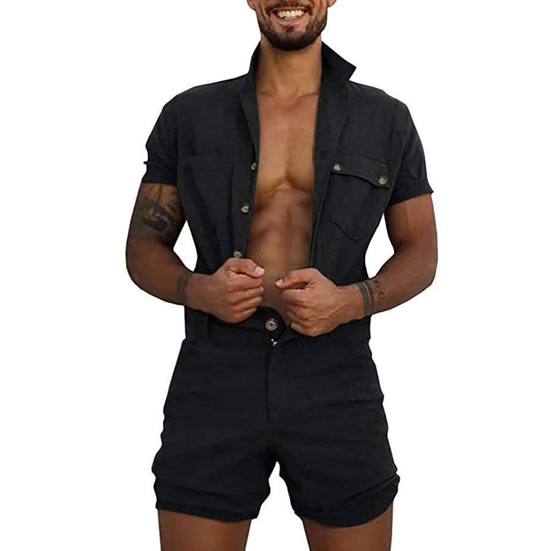 Summer Men's Solid Color One-Piece Leisure Suit Button Placket Personality Integrated Cloth Men Shirt