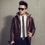 1970 East West Leather Jacket Winter Hooded Thickened plus Suede Cotton-Padded Coat Men's Coat