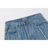 Men Jean Shorts Frayed Hem Design Denim Shorts Men's Decorative Rivets Casual Straight-Leg Middle Pants