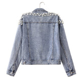 Pearl Jean Jacket Spring and Autumn Casual Pearl Loose Denim Jacket for Women