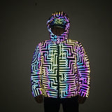 Rave Outfits Mens Colorful Reflective Cotton-Padded Coat with Velvet
