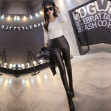 Black Leather Pants Autumn and Winter Thickened plus Velvet plus Size Outer Wear Show Thin Black Skinny Pants