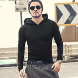 Men Casual Jacket Slim Coat Men's Clothing Solid Color Pullover Sweatshirt Slim Thickened Hooded Stretch Long Sleeve T-shirt