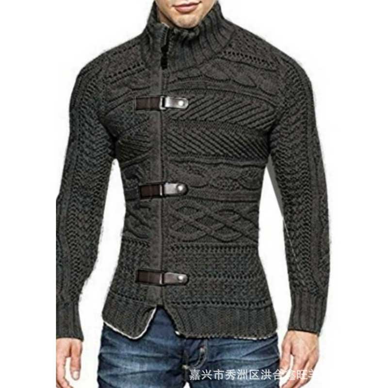 Men's Turtleneck Leather Ring Long-Sleeved Sweater Sweater Men