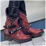 Coachella Festival Boots Round Toe Leather Boots Side Zipper Martin Boots