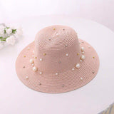 Fedora Golf Hats Pearl Beaded Top Hat Women's Sun-Proof Beach Hat Summer
