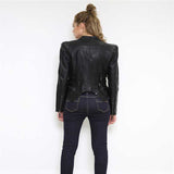 Studded Jackets Pu Washed Leather Waist Slim Rivet Gothic Black Leather Jacket Coat Women