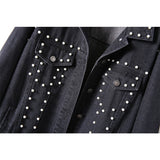 Pearl Jean Jacket Loose Black Beaded Denim Coat Sweatshirt Women