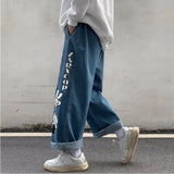 Anime Print Jeans Denim Pants for men Printed Straight Wide-Leg Pants