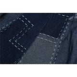 Men Jean Shorts Stitching Denim Shorts Men's Street Large Pocket Loose Straight Shorts