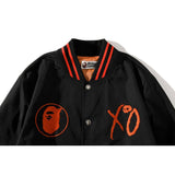 A Ape Print Jacket Spring and Autumn Embroidered Red Edge Jacket Baseball Uniform