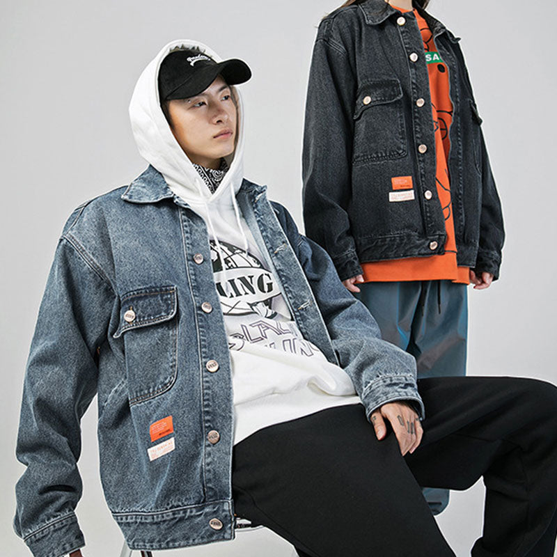 Men's Spring Leisure Loose Color Matching plus Size Jacket Denim Jacket Men Denim Jacket