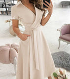 Red Peasant Dress Spring/Summer Fashion Long Sleeve V-neck Printed Sheath Dress