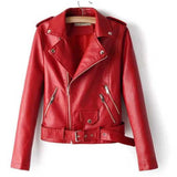 Hot Pink Motorcycle Jacket Autumn Women Clothing Pocket Zipper Sexy Slim-Fitting Biker PU Leather Coat
