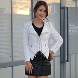 Spiked Leather Jacket Women's Motorcycle Jacket Rivet Zipper Denim Jacket Women's Slim Fit Slimming