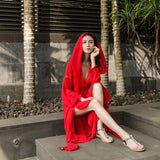 Red Peasant Dress Travel Desert Cotton Linen Ethnic Style Retro Dress Red Red Dress Autumn