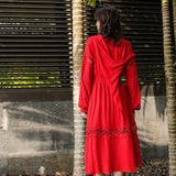 Red Peasant Dress Travel Desert Cotton Linen Ethnic Style Retro Dress Red Red Dress Autumn