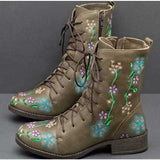 Coachella Ankle Boots Large Size Autumn and Winter Square Heel Low Heel Embroidered Waterproof Platform