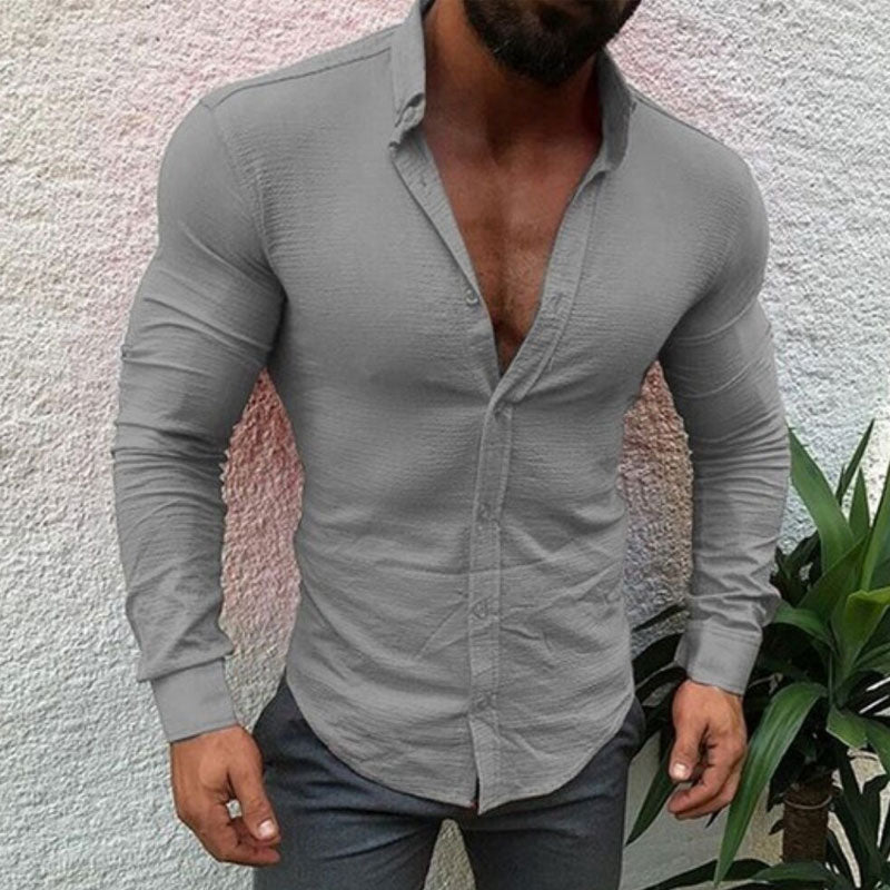 Men's Solid Color Slim Fit Long Sleeves Shirt Fashion Casual Shirt Men Shirt
