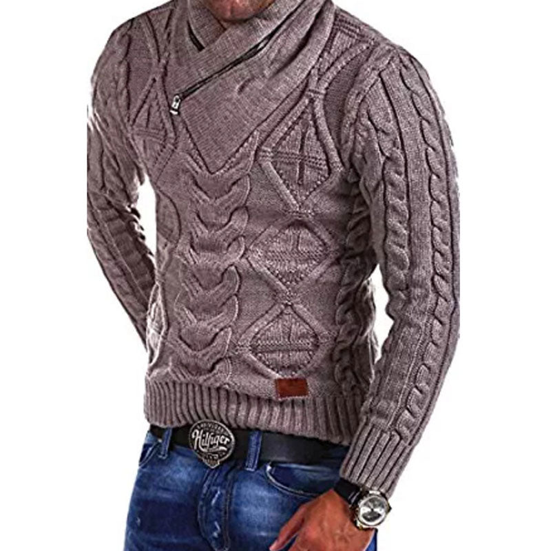 Men's Fashion Knitwear Sweater Zipper Decorations Thick Hemp Flowers Casual Half Turtleneck Sweater Men Pullover Sweaters