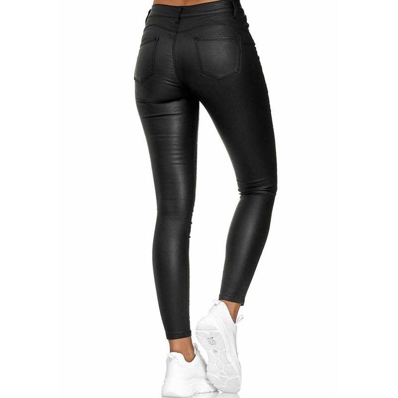 Faux Leather Pants High Waist Pure Color Leather Casual Pants Skinny Pants PU Leather Pants Trousers