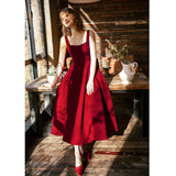 Valentine's Day Outfits Vintage Wine Red Evening Dress New Cross-Border Backless Sleeveless Bridal Toast Dress Banquet Host Dinner Suit Women