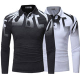 Men's Spring Tops Polo Printed Slim-Fit Long-Sleeved Polo Shirt