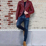 Urban Leather Jacket Men's Leather Jacket Lapel PU Leather Short Casual Men's Clothing Motorcycle Jacket