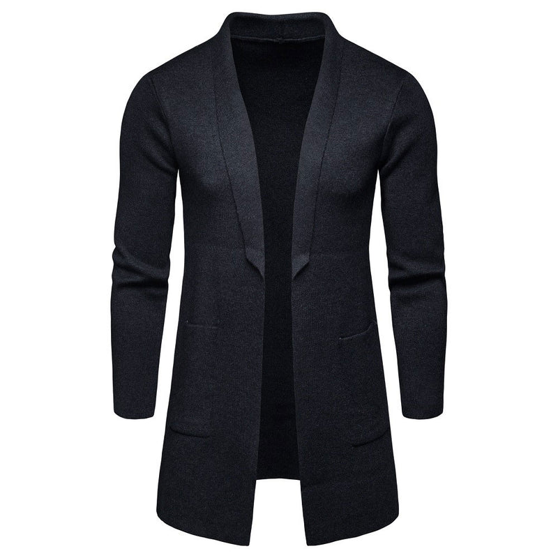 Men's Solid Color Fashion Casual Mid-Length Cardigan Knitted Sweater Coat Men Cardigan Sweater