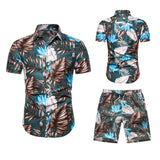 Men's Summer plus Size Sports Retro Fashion Casual Hawaii Beach Printed Shirt Two Pieces Men Shirt