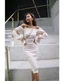 Bohemian Chic Wedding Dress Sexy off-the-Shoulder Long Sleeve Slim Fit Pencil Skirt