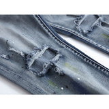 Distressed Jeans Destrued Jean Men's Jeans Fashion Elastic Trousers Ripped Pants