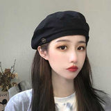 Beret Hat Women's Thin Spring and Summer Black Octagonal Cap Japanese Style British Style Vintage Painter Hat