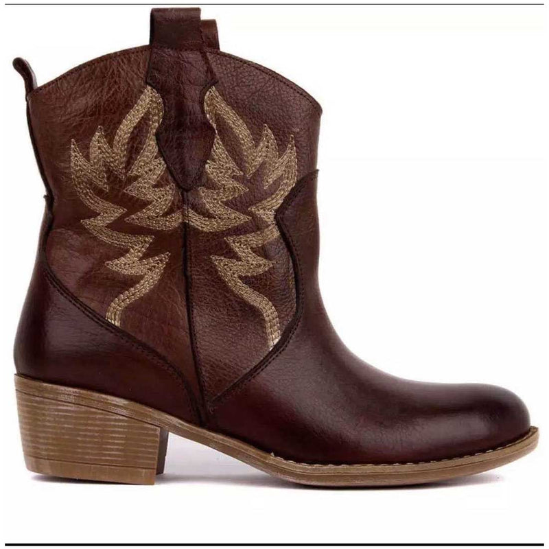 Coachella Ankle Boots Embroidered Short Tube Mid Heel Martin Boots