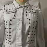 Pearl Jean Jacket White Denim Jacket Beaded Denim Jacket for Women