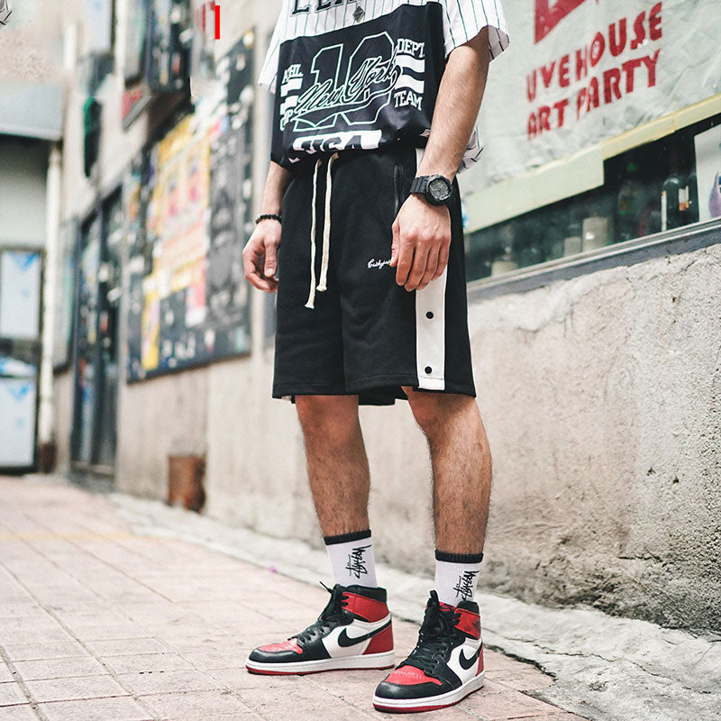 Basketball Shorts Spring/Summer Side Button Men's Loose Casual Basketball Breasted Sports Shorts Men