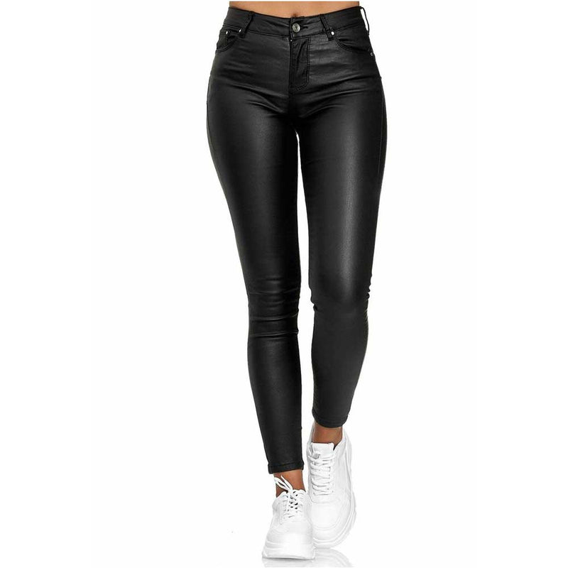 Faux Leather Pants High Waist Pure Color Leather Casual Pants Skinny Pants PU Leather Pants Trousers