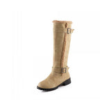 Coachella Cowboy Boots Autumn and Winter Low Heel Belt Buckle Knee-High Snow Boots Plus Size