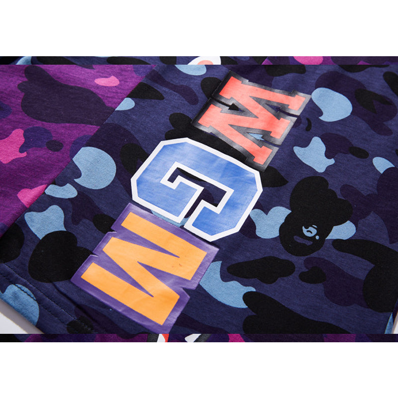 A Ape Print for Kids T Shirt Children's T-shirt Camouflage Stitching Shark Short Sleeve