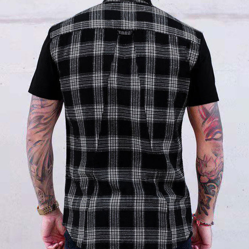 Slim Fit Muscle Gym Men T Shirt Men Rugged Style Workout Tee Tops Polo Shirt Men's Plaid Shirt Trendy Casual Men's Short-Sleeve Lapel T-shirt