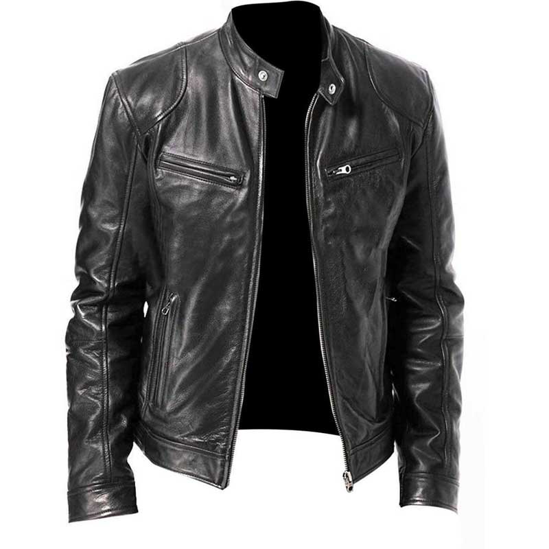 1970 East West Leather Jacket Men's Stand Collar Spring and Autumn Leather Jacket Handsome Motorcycle Clothing