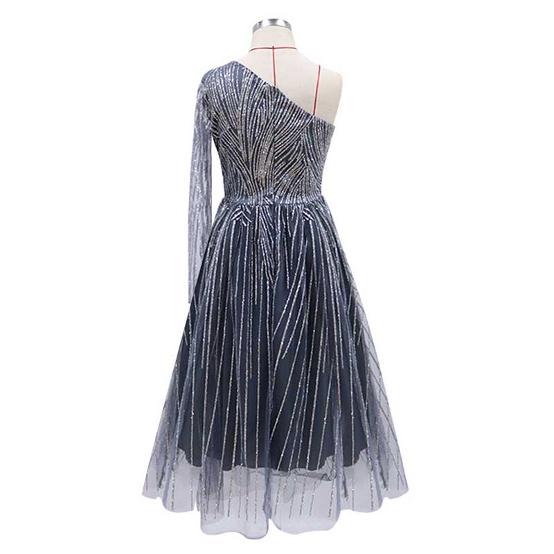 Bohemian Chic Wedding Dress One-Shoulder Sleeve Slim Dress Hot Silver Dress