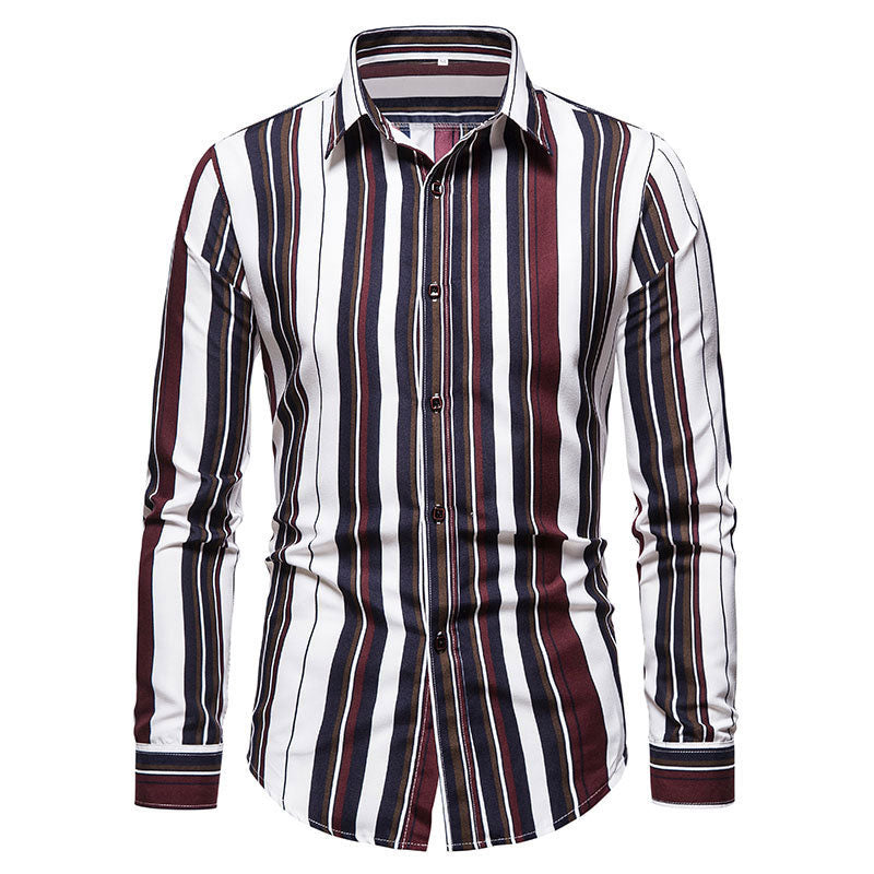 Men's Slim Striped Retro Sports Long Sleeve Large Size Fashion Trend Casual Men Shirt