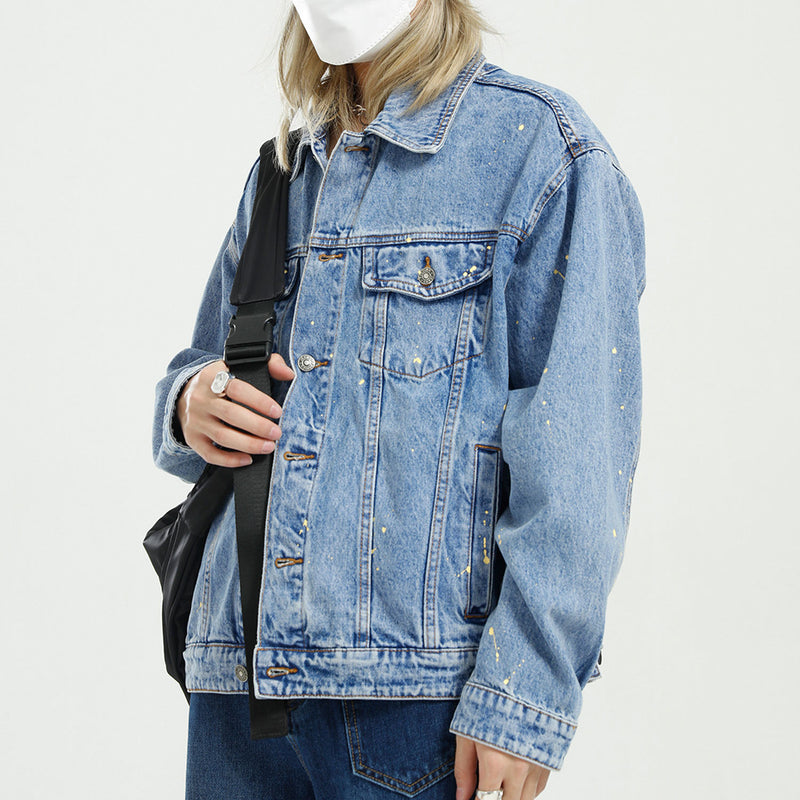 Men's Spring Loose Solid Color Retro plus Size Top Denim Jacket Men's Men Denim Jacket